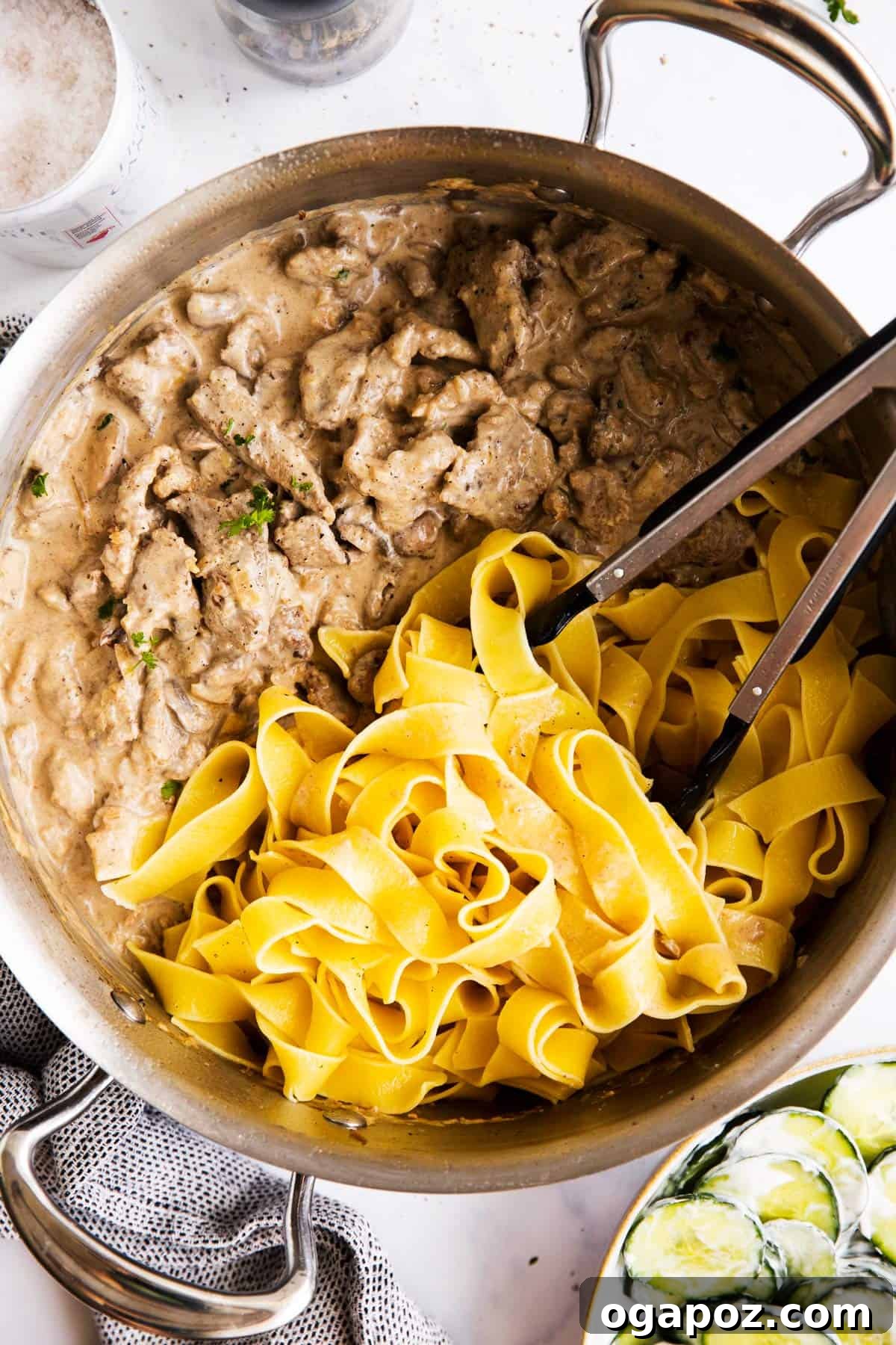 Mouthwatering Boneless Beef Ideas 22 Easy Beef Stroganoff, served over noodles.