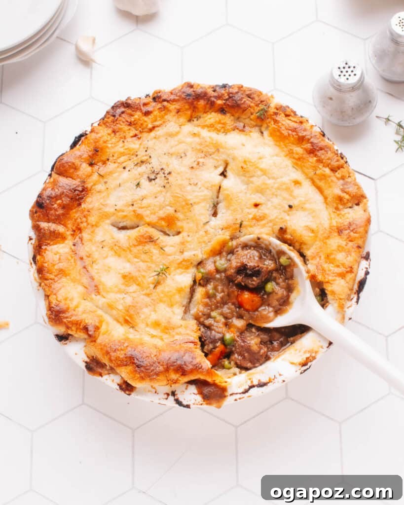 Mouthwatering Boneless Beef Ideas 7 Beef-Pot Pie with a perfectly browned and flaky crust.