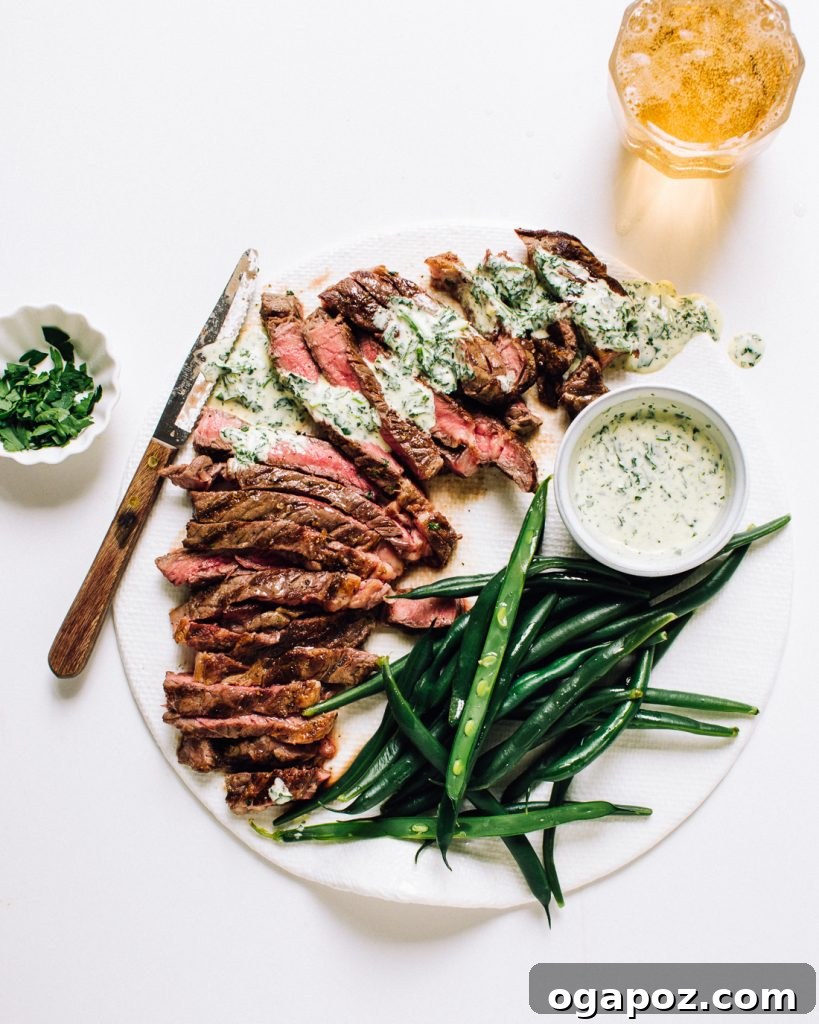Mastering Flat Iron Steak for Unrivaled Tenderness and Juiciness 2 Flat iron steak recipe with green beans and sauce.
