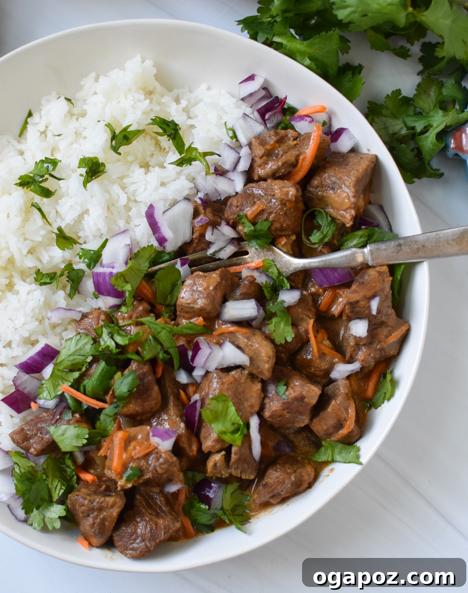 Fall-Apart Slow Cooker Beef Curry 4 Slow Cooker Beef Curry with fork.