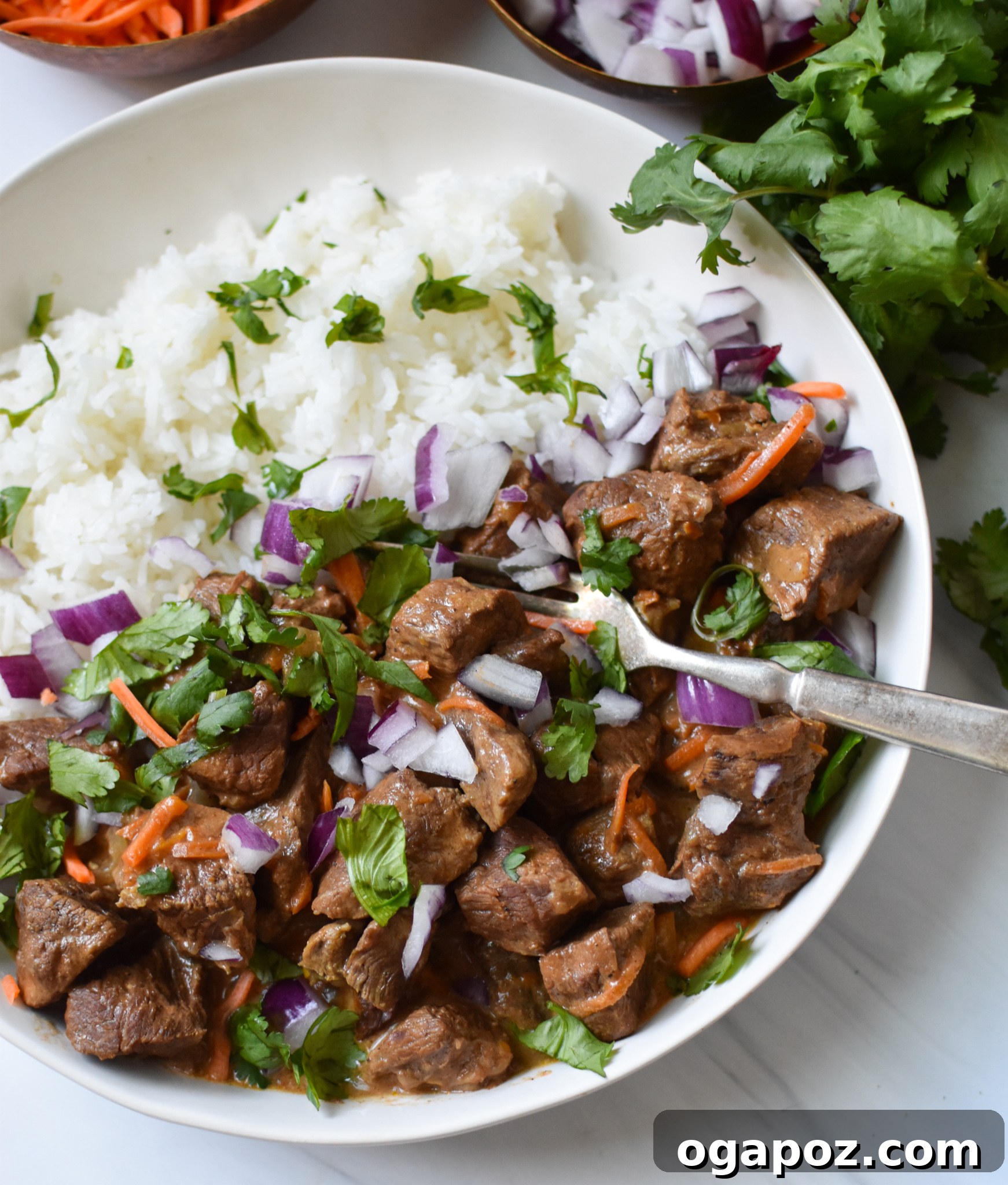 Fall-Apart Slow Cooker Beef Curry 7 Slow Cooker Beef Curry with fork.