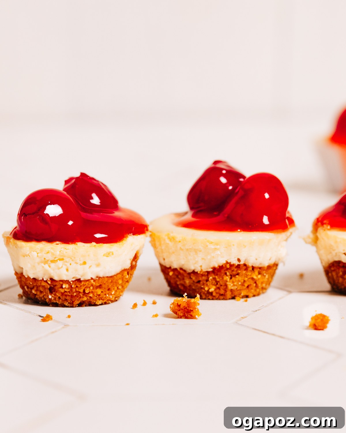Cheesecake Morsels 4 Cheesecake bites with cherry topping.