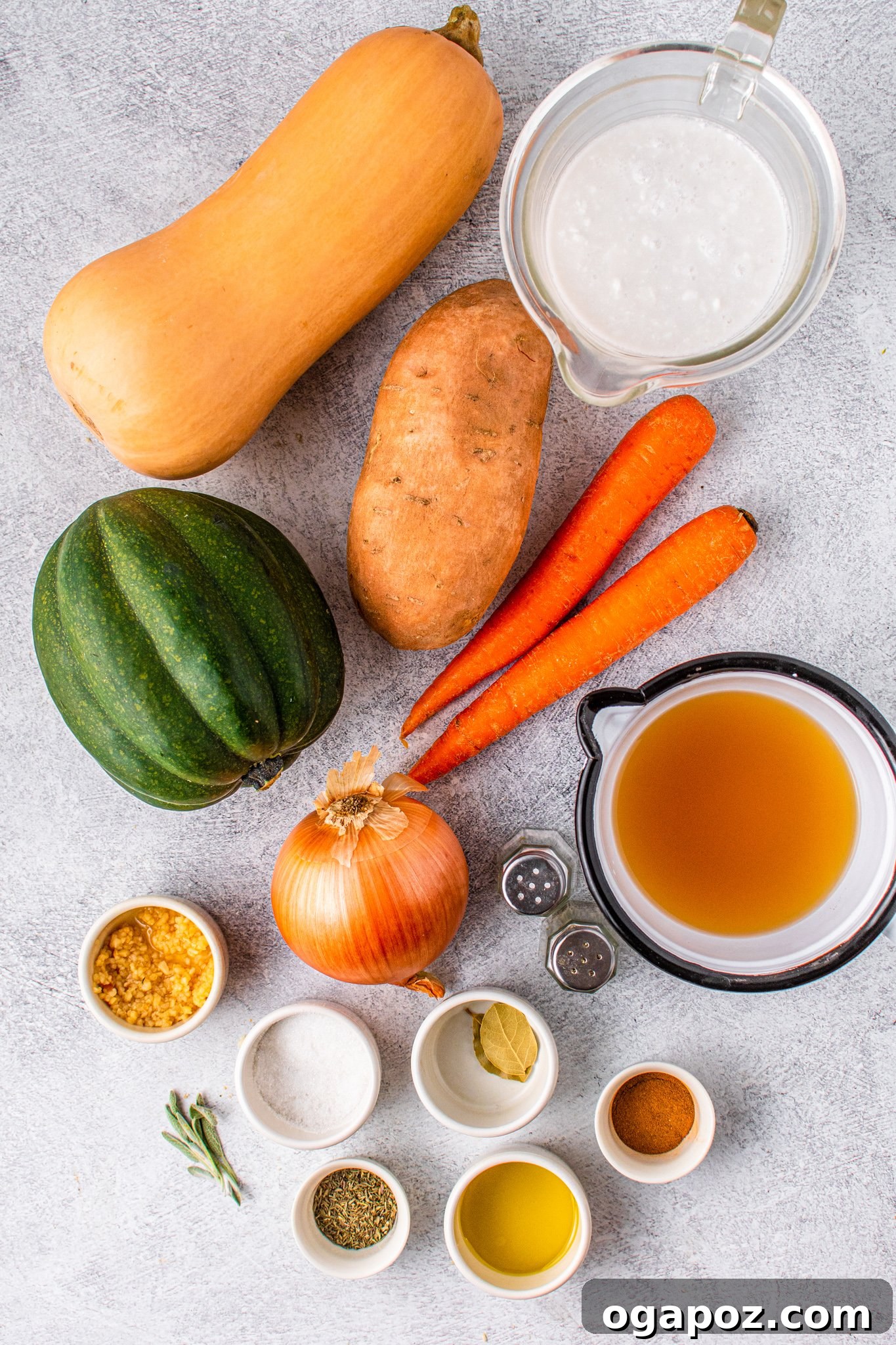 Autumn Gold Butternut and Sweet Potato Soup 3 Butternut Squash and Sweet Potato Soup ingredients.
