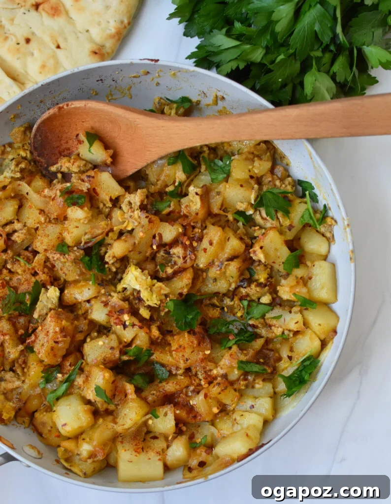 Savory Lebanese Potatoes and Eggs 6 Lebanese Potato and Egg in a skillet ready to be served.