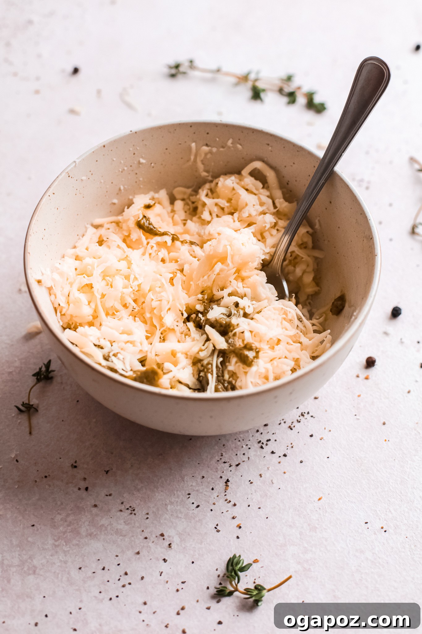 Golden Cheesy Spaghetti Squash Bake 6 Baked Cheesy Spaghetti Squash ingredients mixed together in a bowl.