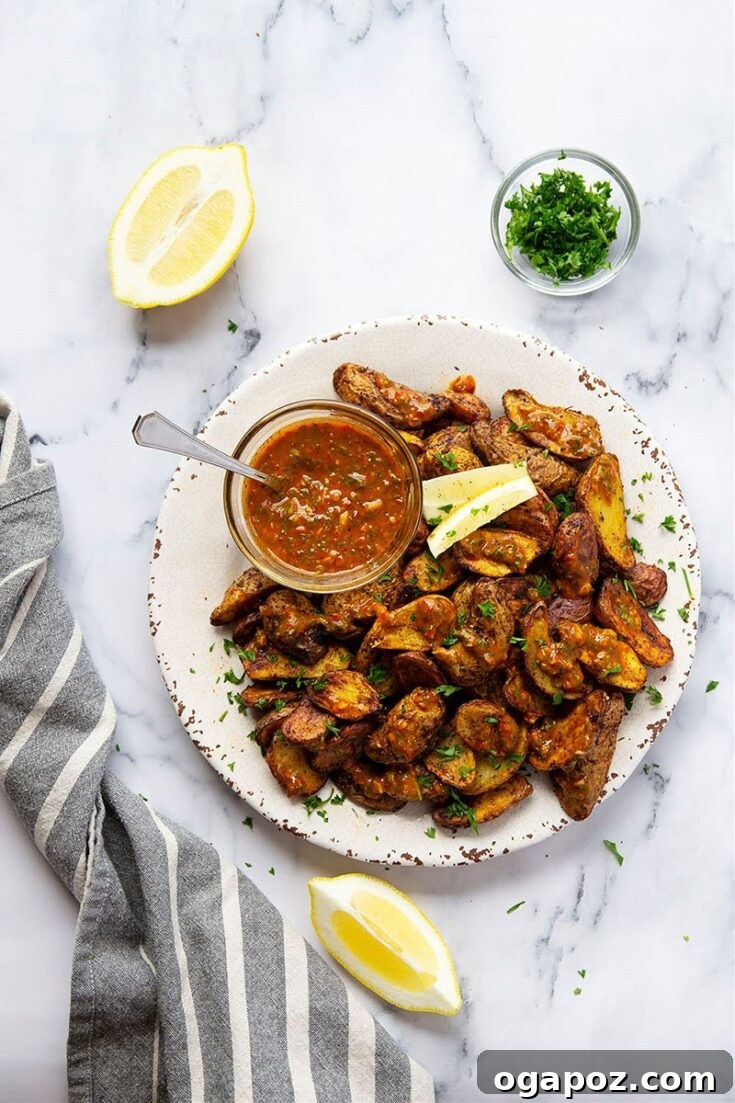Spicy Air Fryer Fingerling Potatoes with Harissa Chimichurri