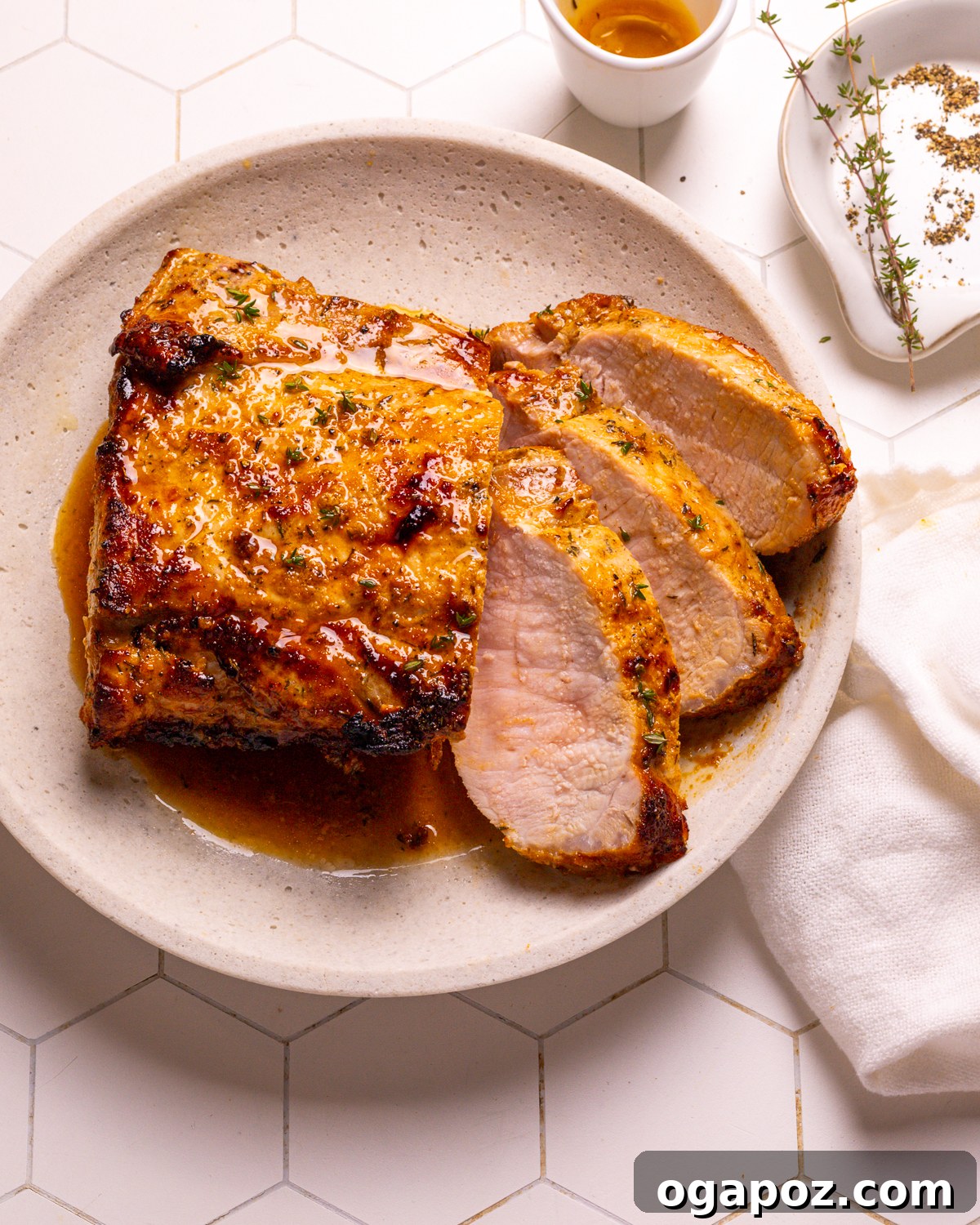 Perfect Air Fryer Pork Loin 2 Perfectly cooked Air Fryer Pork Loin, sliced and ready to serve.