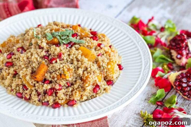 Roasted Butternut Squash Quinoa with Pomegranate - enjoy hot or cold!