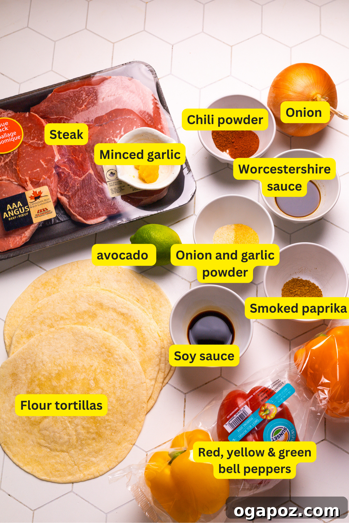 Ultimate Juicy Beef Fajitas 3 Beef Fajita Ingredients - Marinade and Fresh Vegetables