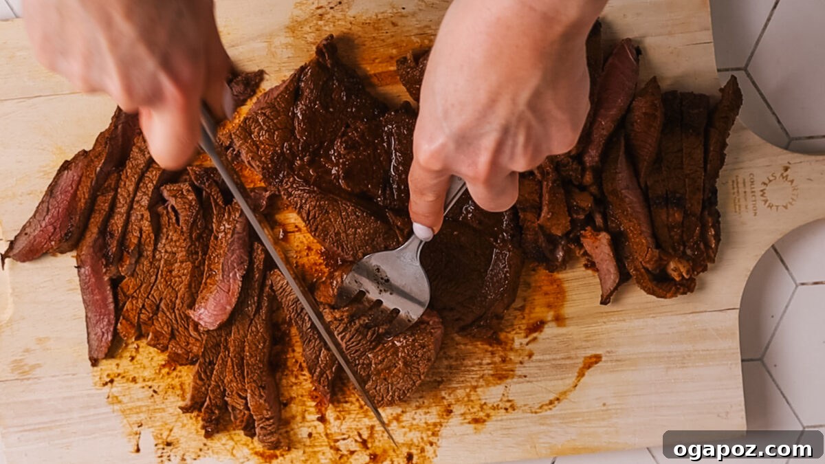 Ultimate Juicy Beef Fajitas 10 slicing steak against the grain