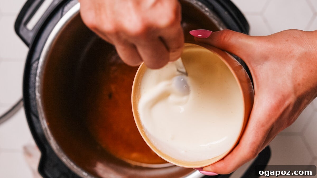 Fork Tender Instant Pot Pork Chops and Simple Gravy 9 Adding heavy cream to the gravy base for a rich, smooth finish.