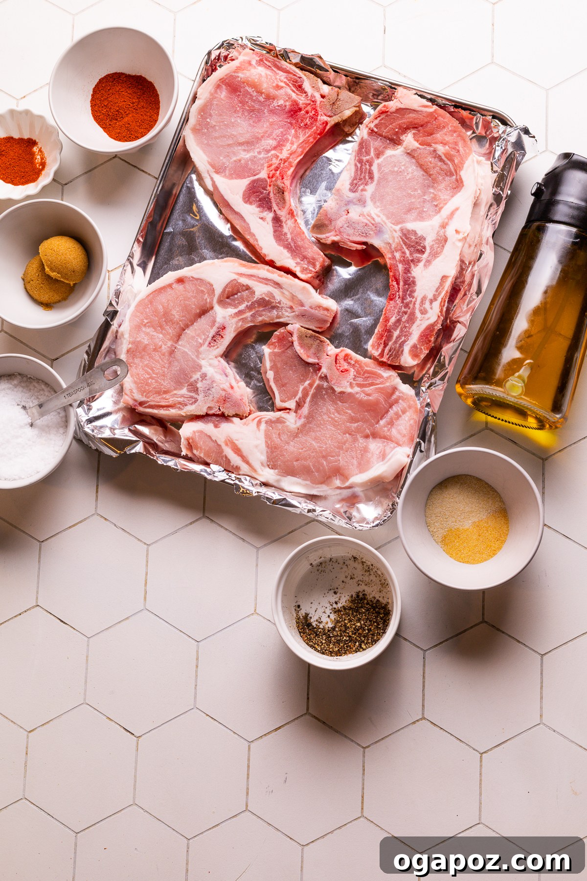 Ingredients for baking pork chops in oven.