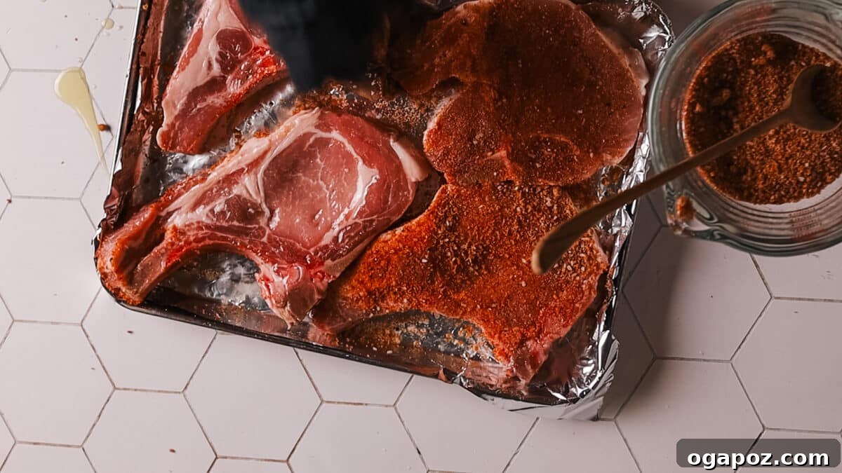 Step by step photos of how to bake pork chops in oven.