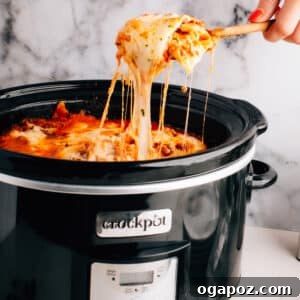 The best crockpot slow cooker lasagna recipe, layered with cheese and sauce.