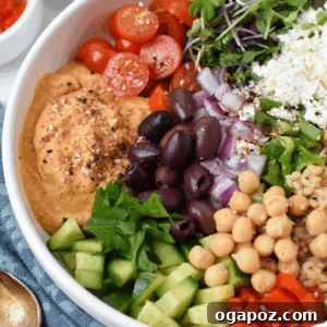 Easy Mediterranean Hummus Bowl in a bright, appetizing shot.