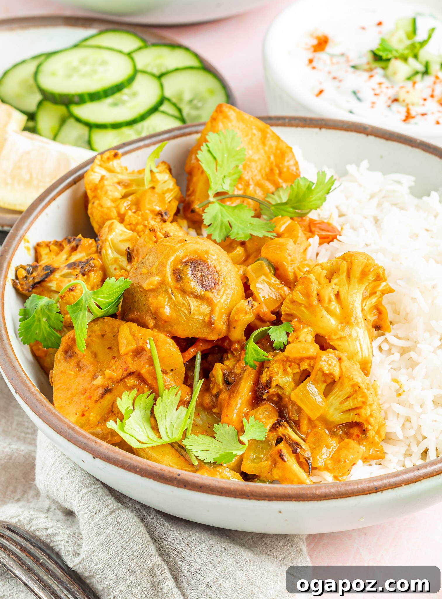 Cauliflower Curry Recipe with fresh cilantro garnish.