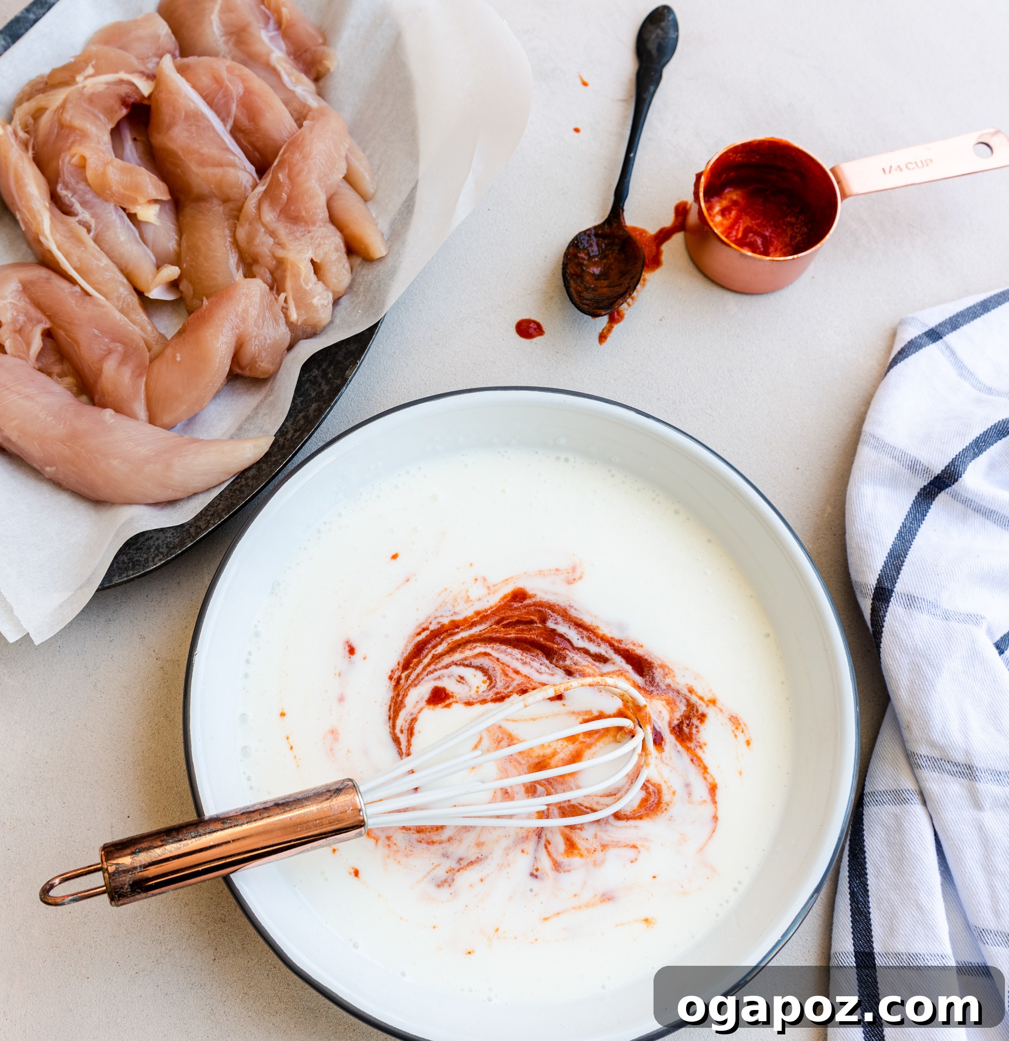 Air-Fried Crispy Coconut Chicken Strips 3 Buttermilk in a pot for Air Fryer Coconut Chicken Tenders marinade.