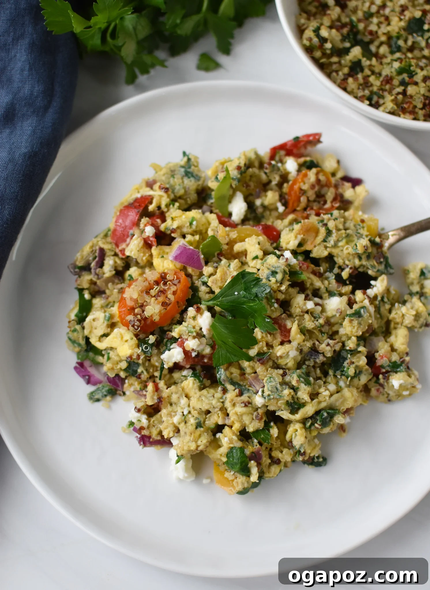 Mediterranean Egg Scramble on a plate.