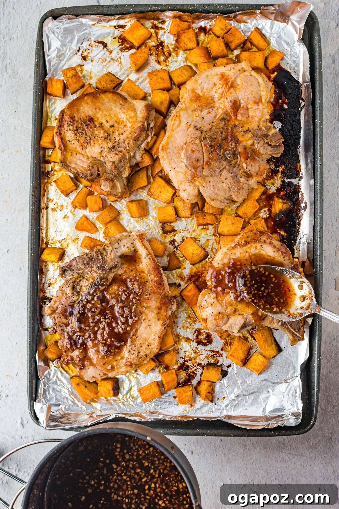 Maple Bourbon Pork Chops Recipe with glaze on pork chops ready to serve.