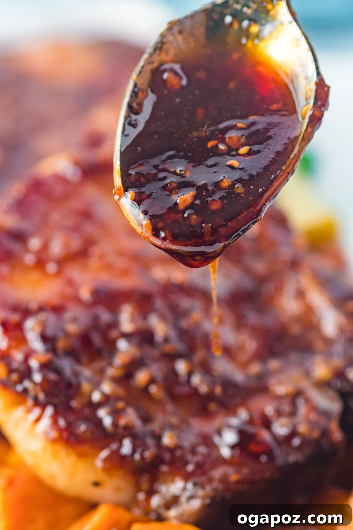 A spoonful of the Maple Bourbon Pork Chops glaze.