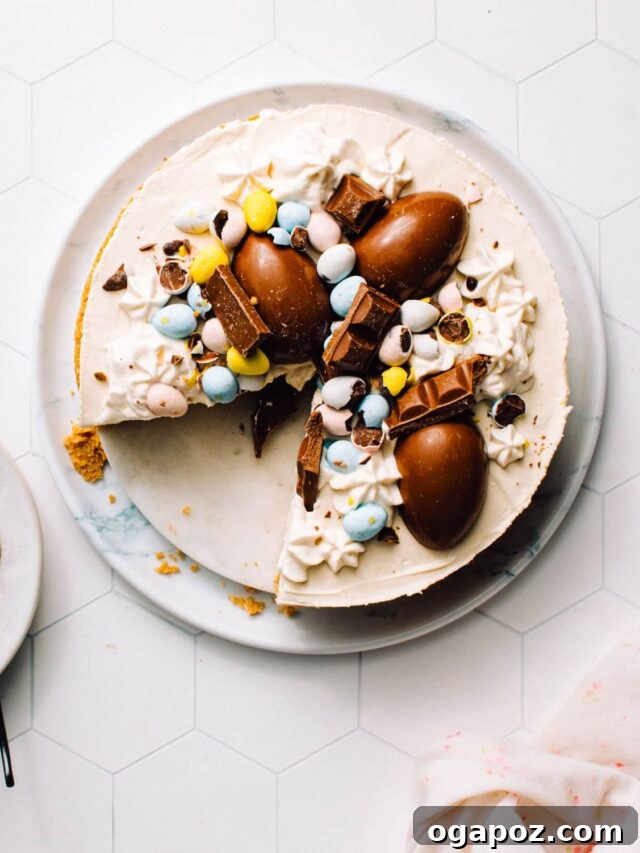 Elevate Your Easter Feast 44 Easter cheesecake with cadbury mini eggs on top.