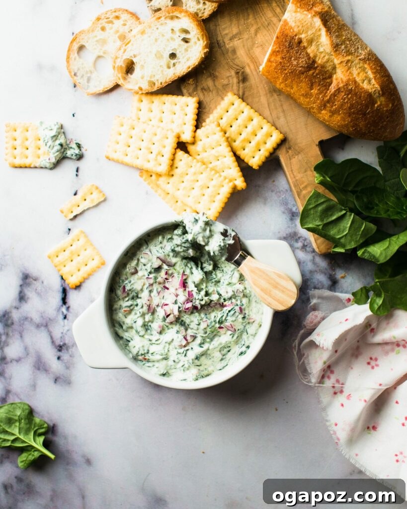 Elevate Your Easter Feast 6 Spinach dip with crackers.