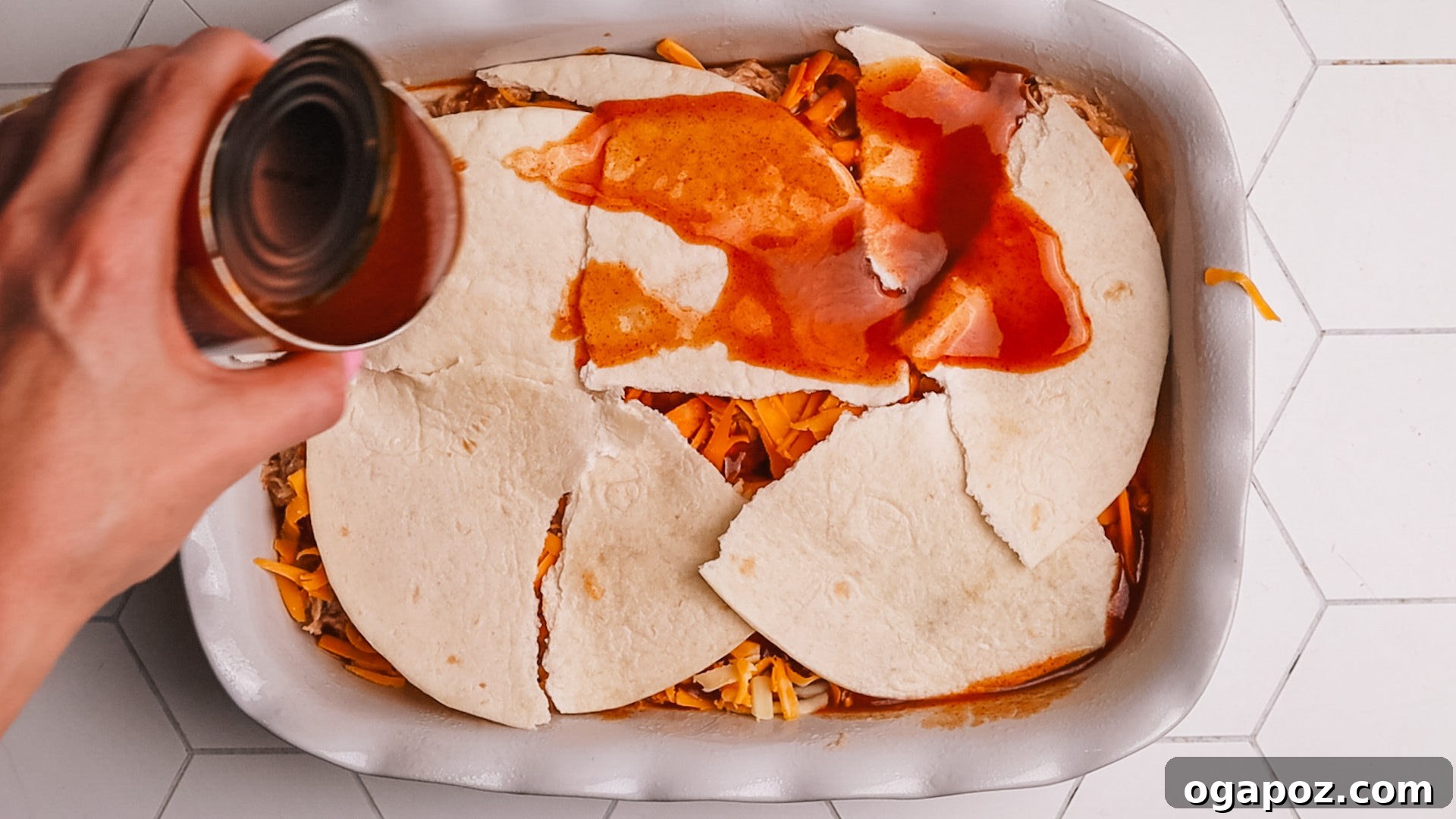 Creamy Chicken Enchilada Bake 7 The finished Chicken Enchilada Casserole, baked to perfection.