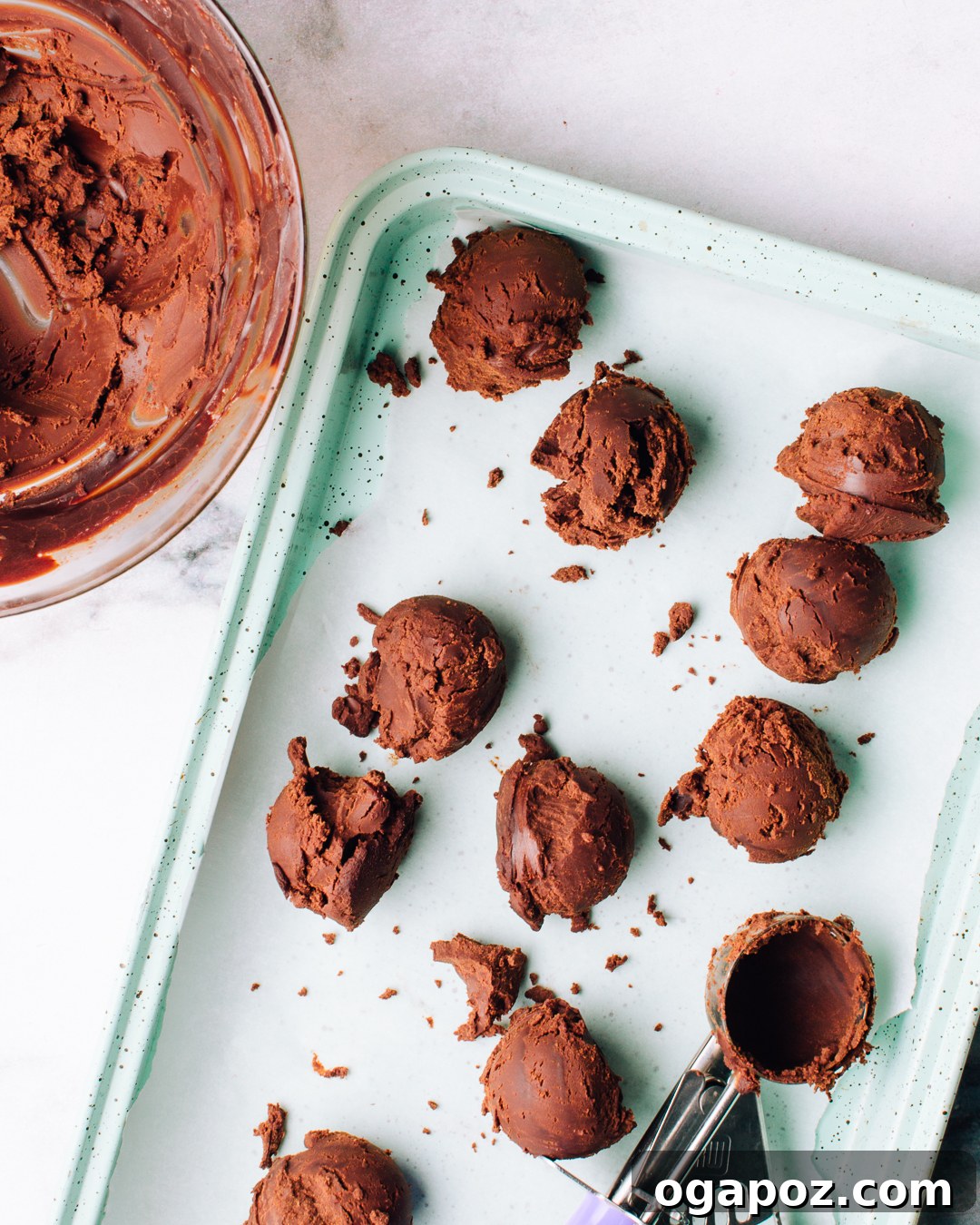 Effortless 3-Ingredient Chocolate Truffles 4 Step-by-step images illustrating the process of making the 3-ingredient chocolate truffles recipe, from melting to rolling.