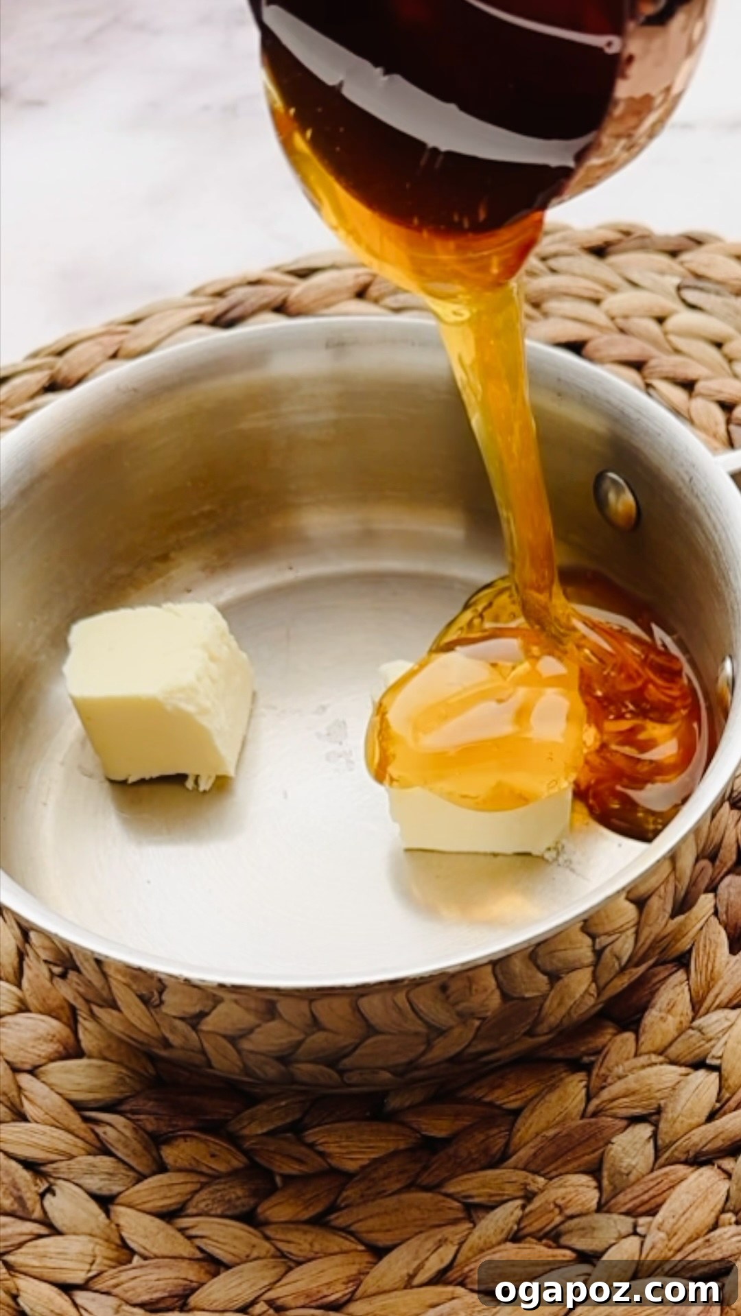 Fiery Honey Drizzle 4 Step 1: Ingredients for hot honey sauce in a saucepan.