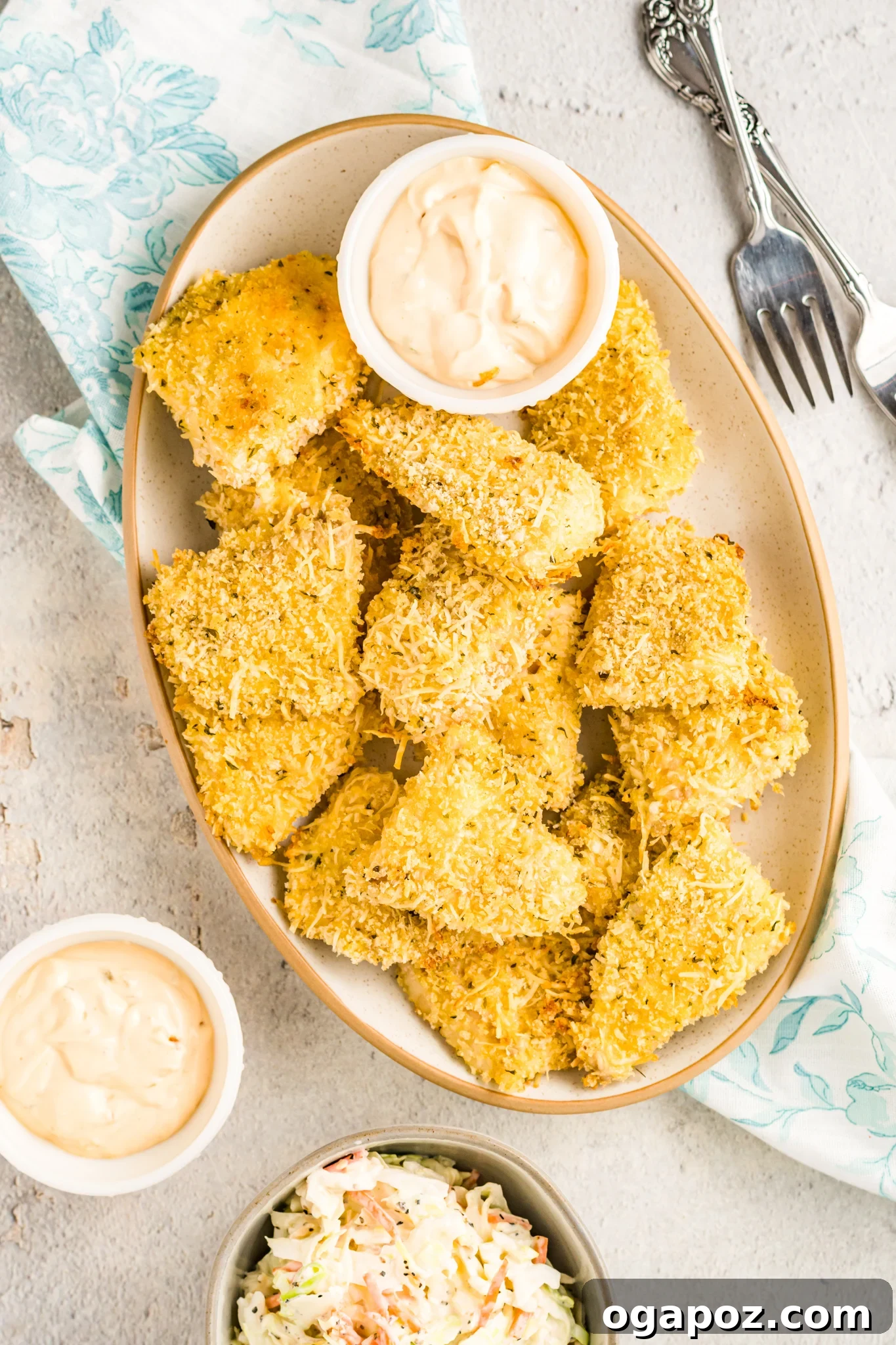 Baked Parmesan Fish Sticks in a serving bowl, ready to be enjoyed.