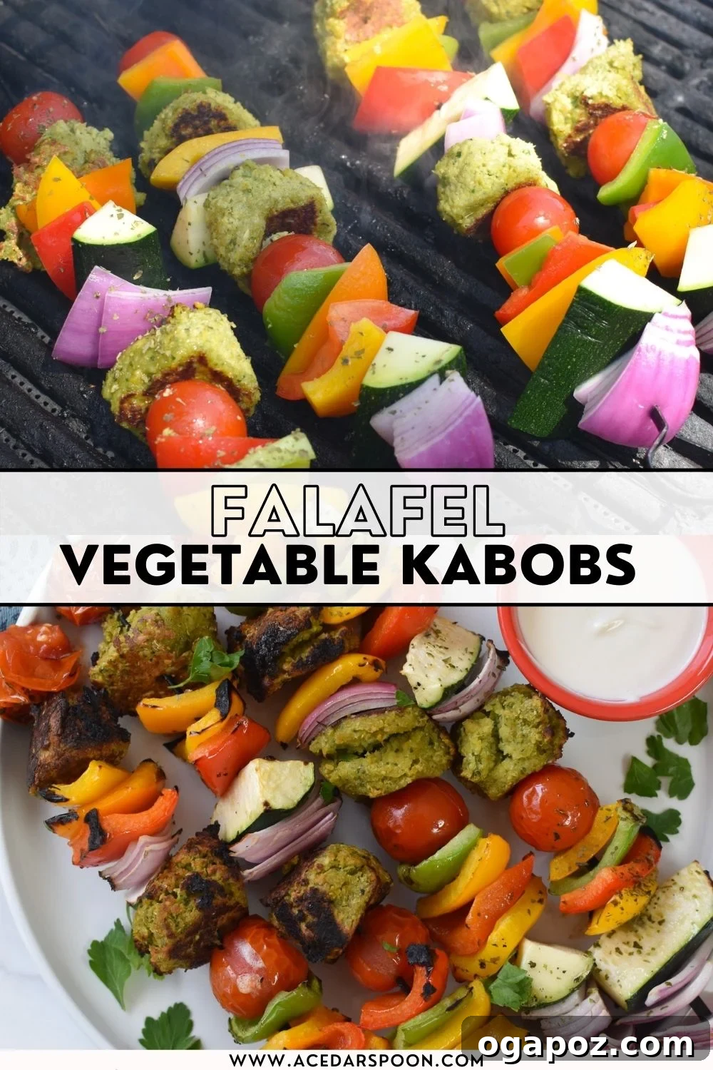 Mediterranean Falafel & Veggie Skewers 11 A final shot of Falafel Vegetable Kabobs on a rustic background, with a brand logo overlay, emphasizing a wholesome meal.