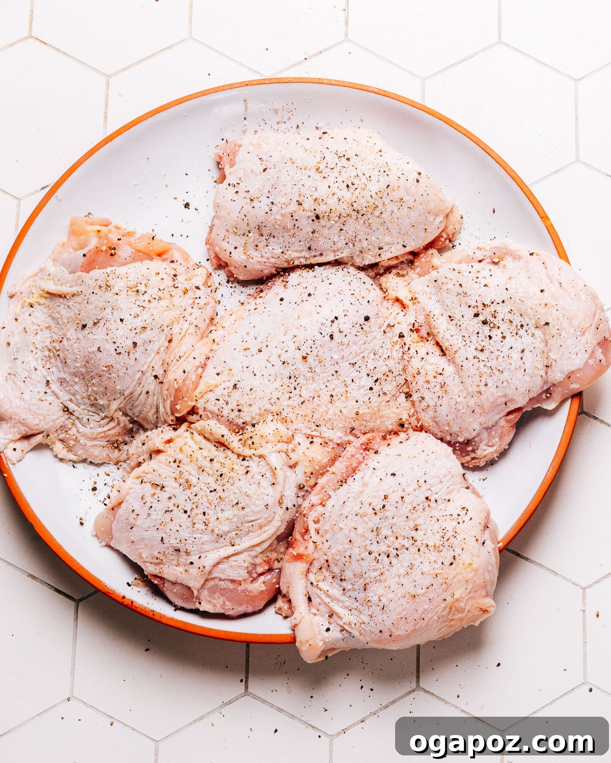 Honey Mustard Glazed Chicken 4 Step 1: Pat chicken thighs dry and season.