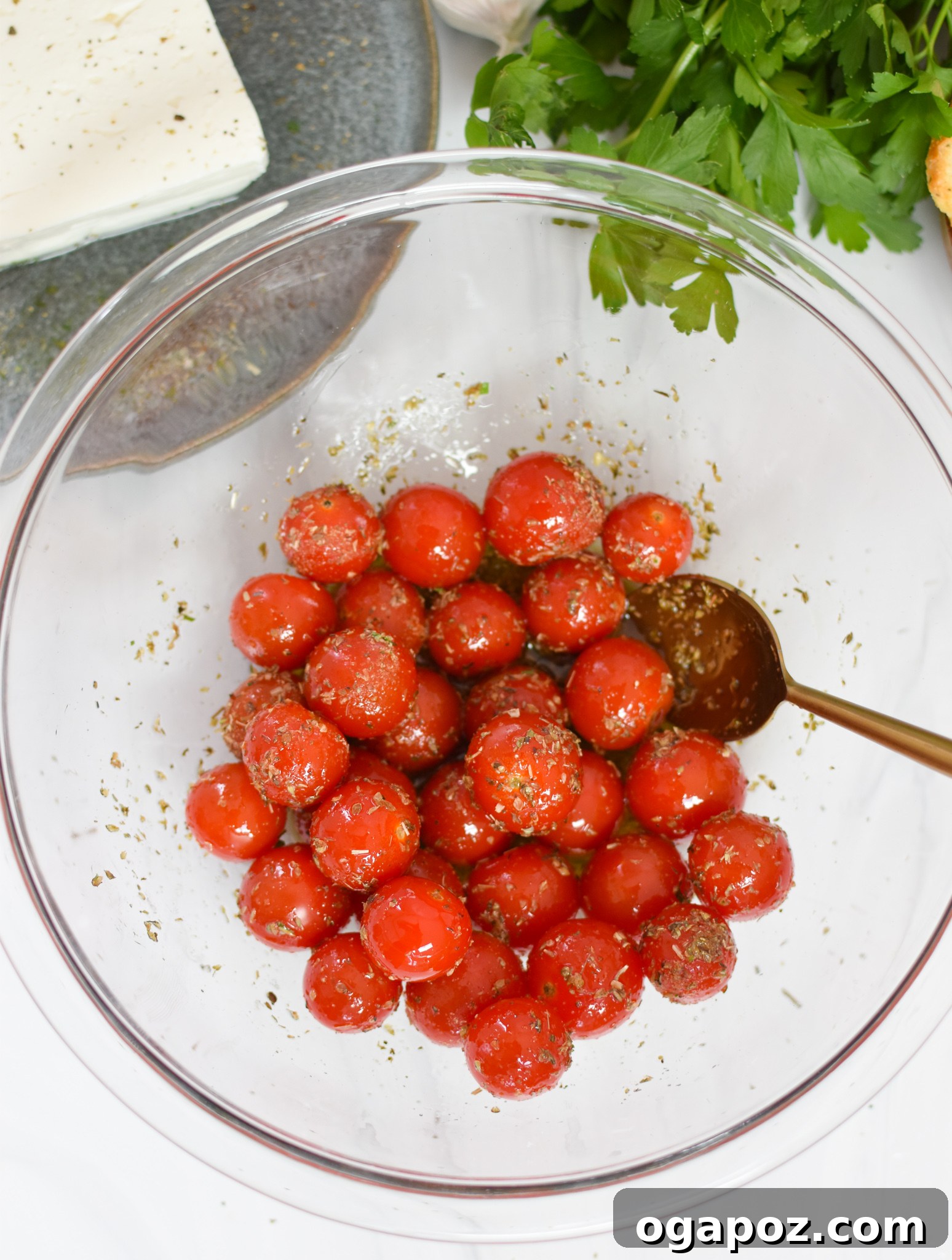 Your New Favorite Baked Feta 5 Easy Baked Feta Recipe tomatoes in a bowl.
