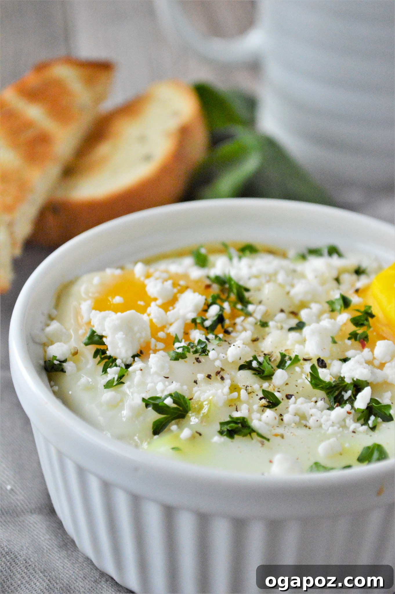 Rustic Greek Egg Bake 10 Finished Greek Baked Eggs topped with fresh parsley.