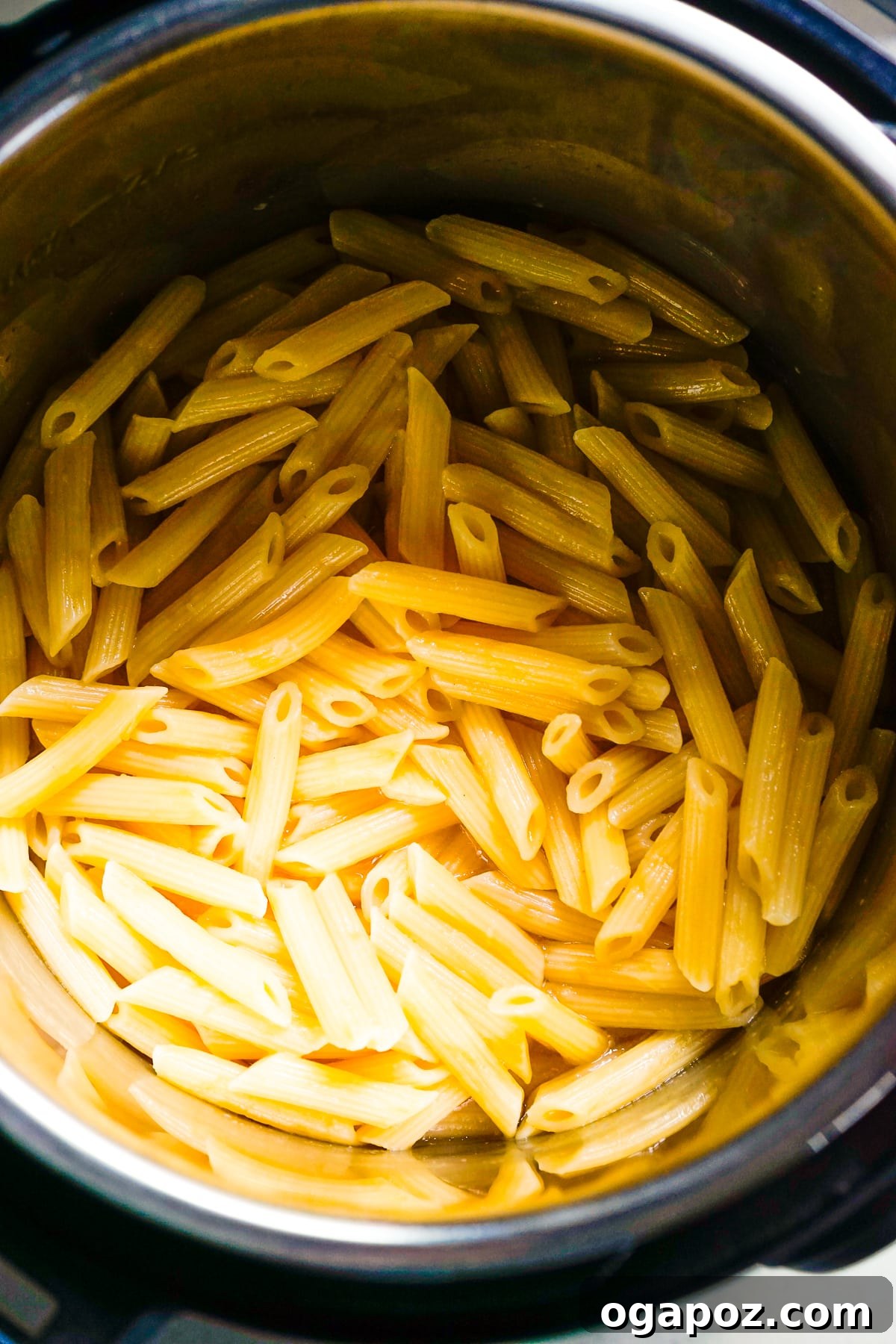 Cooked Pasta in an Instant Pot, ready for draining.