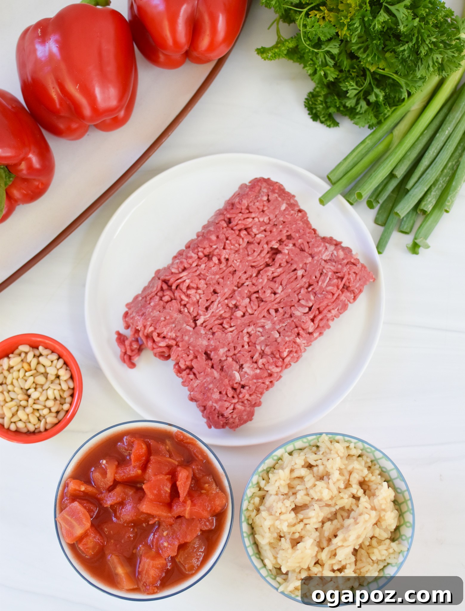Mediterranean Beef Filled Bell Peppers 5 Mediterranean Ground Beef Stuffed Peppers ingredients.