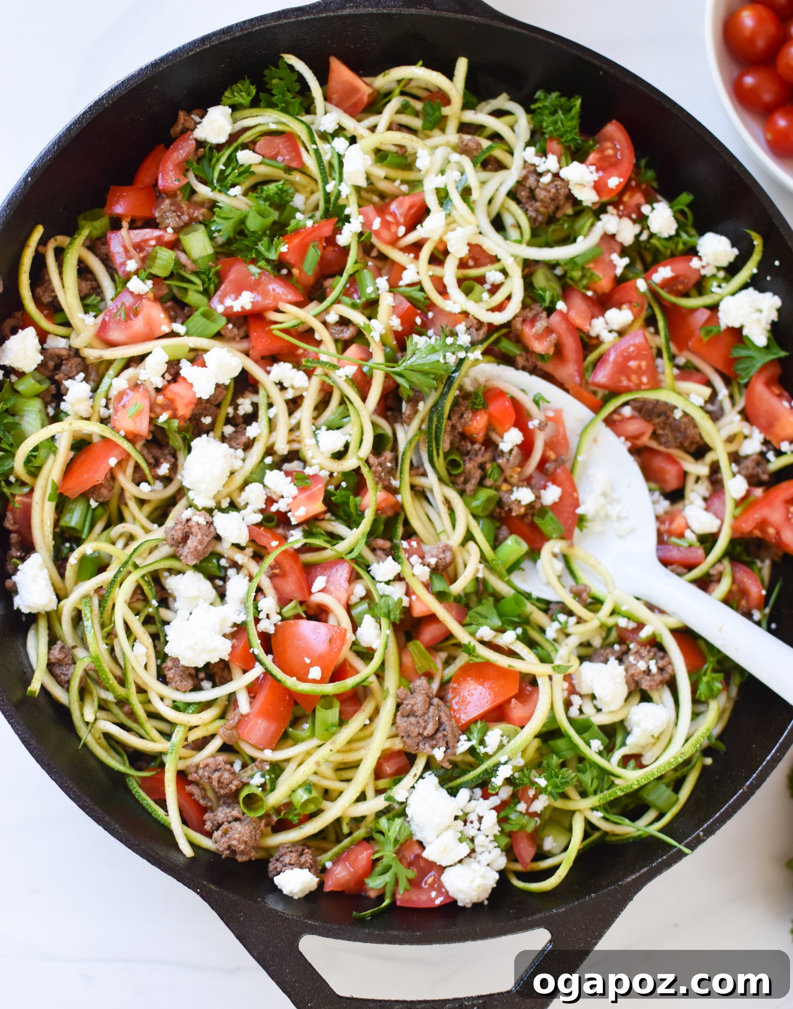 Vibrant Mediterranean Beef and Zucchini Skillet 2 Mediterranean Ground Beef Zucchini Skillet with feta cheese and fresh herbs.