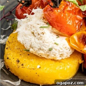 A beautifully plated Crispy Polenta Stack, ready to be enjoyed.