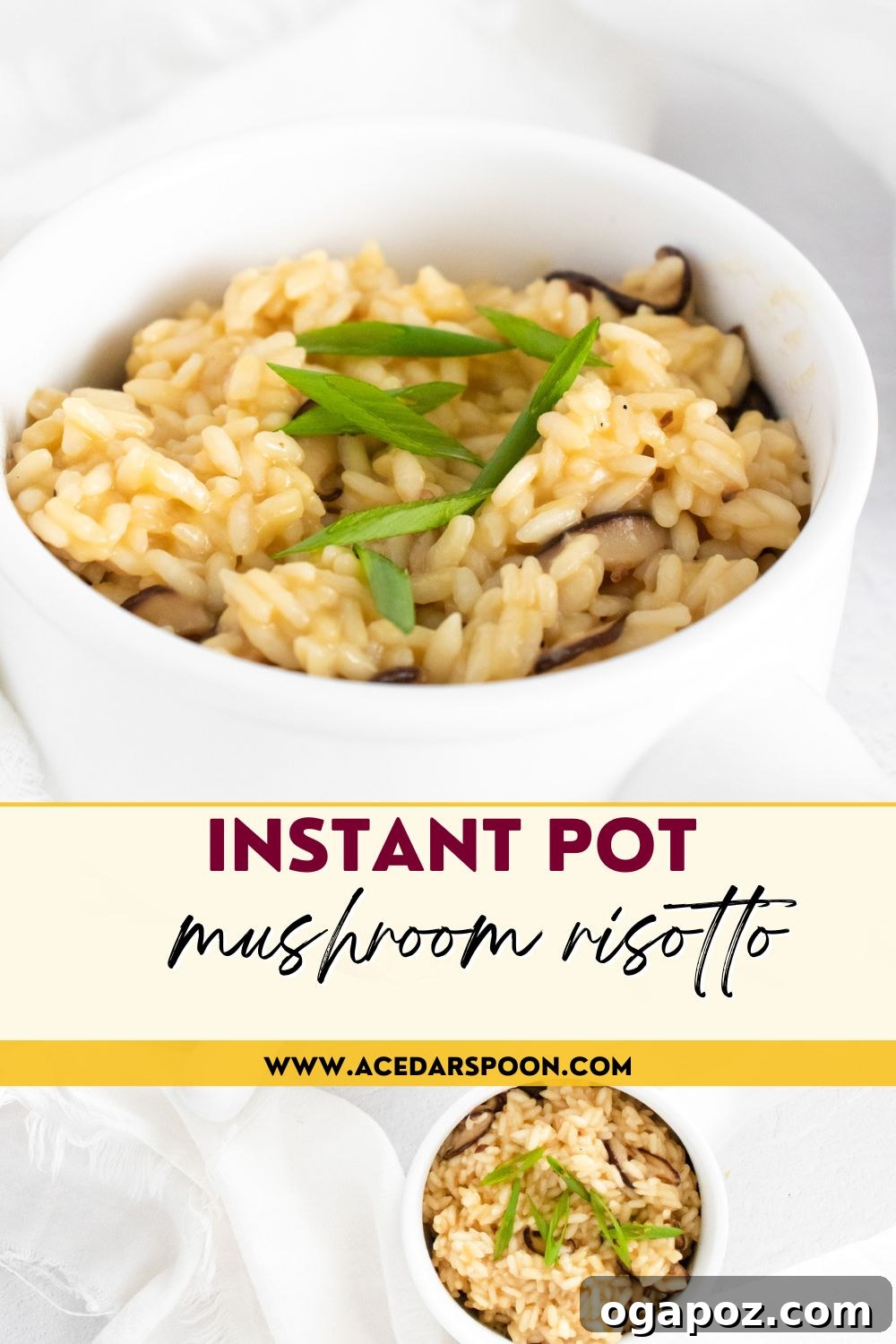 Creamy Instant Pot Mushroom Risotto 11 Instant Pot Mushroom Risotto with a blog logo watermark.
