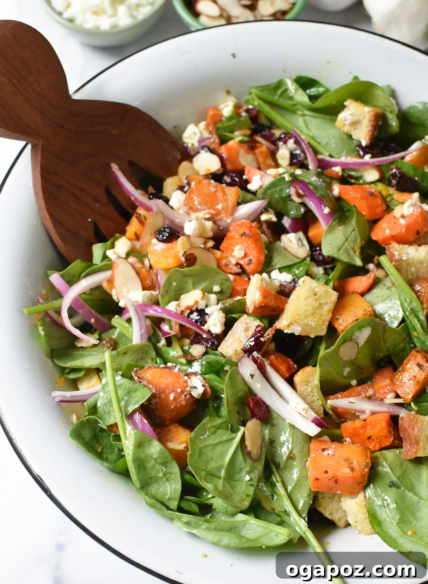 Golden Roasted Vegetable Medley 2 Hearty Roasted Vegetable Salad served in a white bowl, perfect for fall.