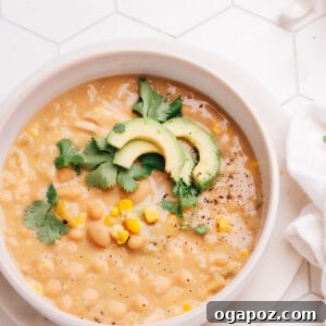 White bean turkey chili in a bowl.