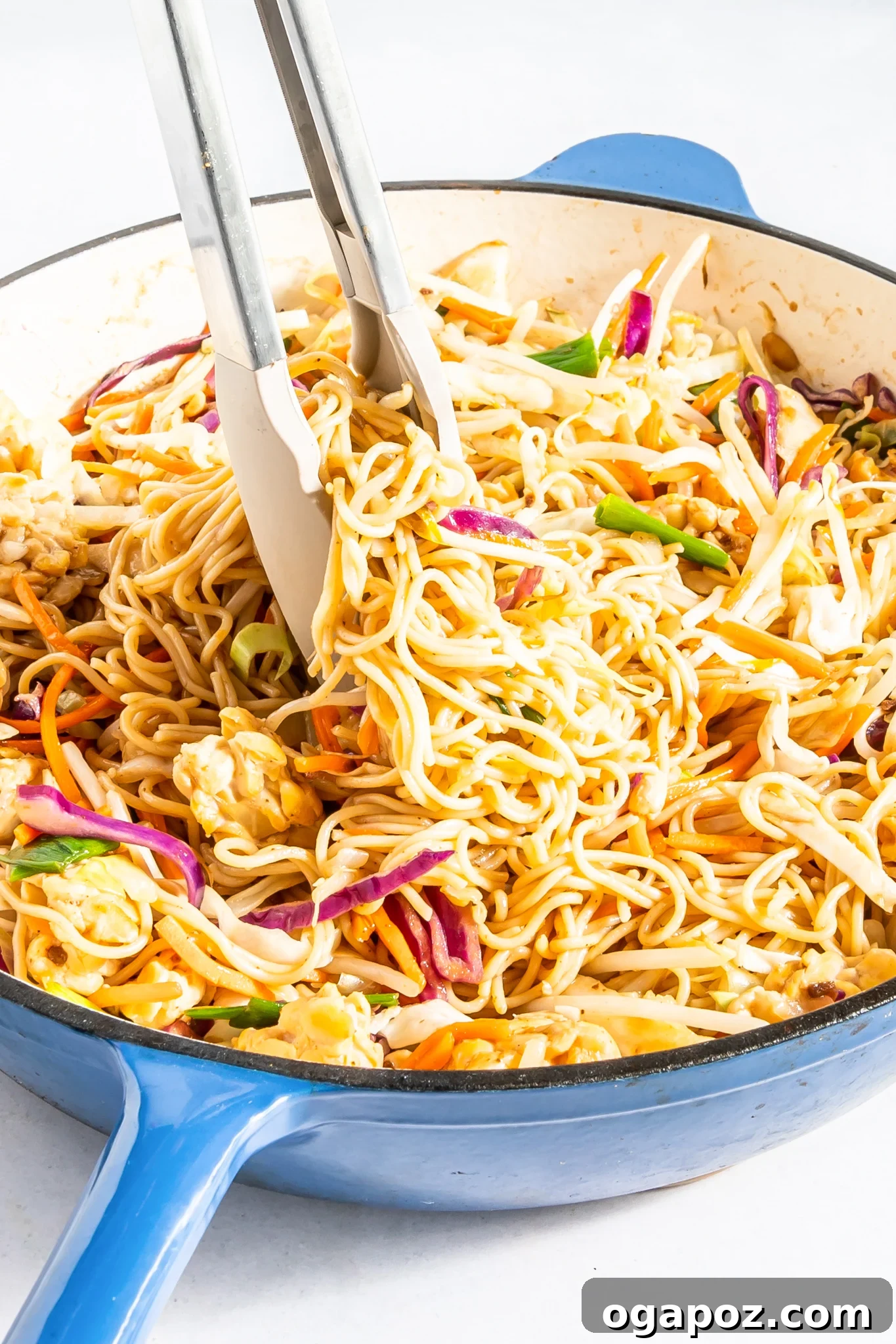 Simple Garden Noodle Stir-fry 2 Easy Vegetable Chow Mein in a pot, ready to serve.