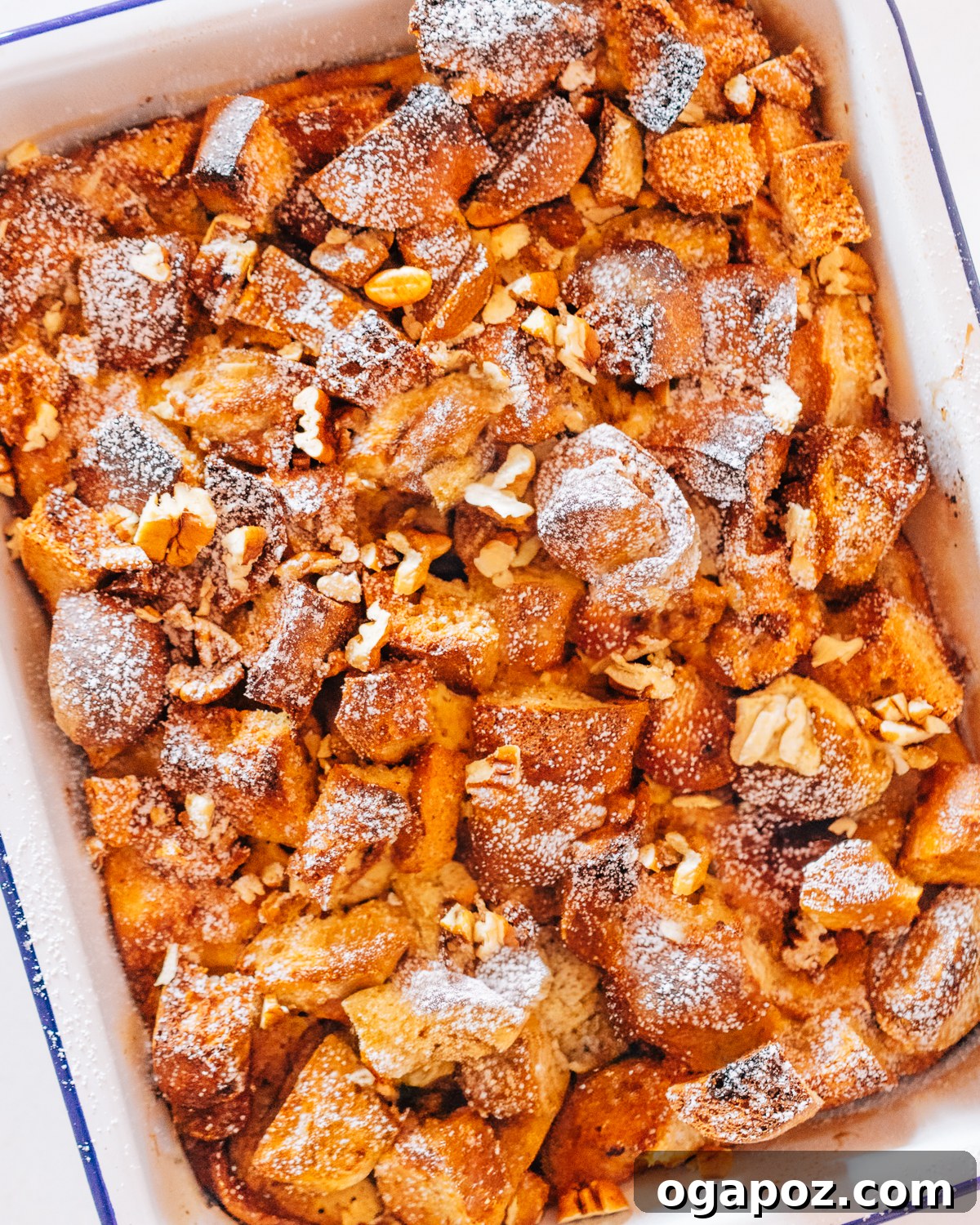 Easy Overnight French Toast Bake 6 Step 3: The French Toast Casserole assembled in a baking dish, covered with plastic wrap and ready for refrigeration.