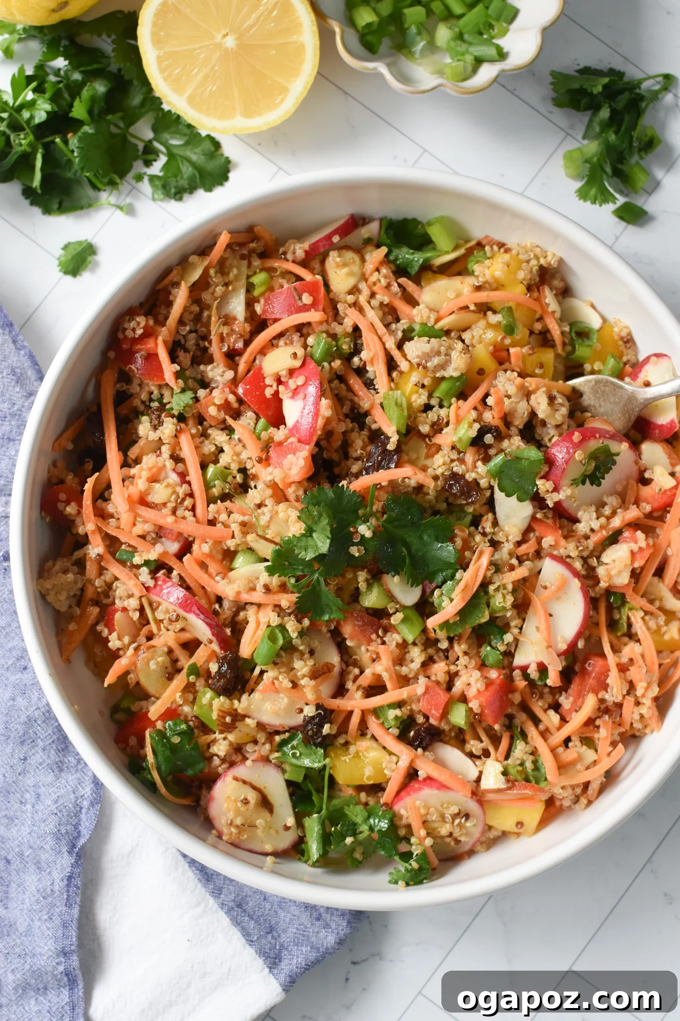 Curried Quinoa Salad served in an elegant white bowl, ready to be enjoyed.
