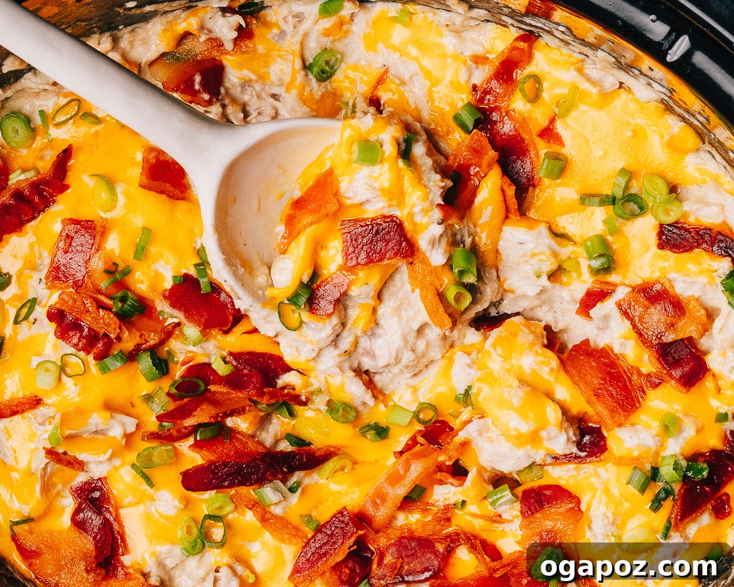 15 Trendsetting Recipes to Savor in 2025 14 Creamy and shredded Crack Chicken, served in a bowl, perfect for sandwiches or tacos, with visible cheese, bacon bits, and fresh green onions.