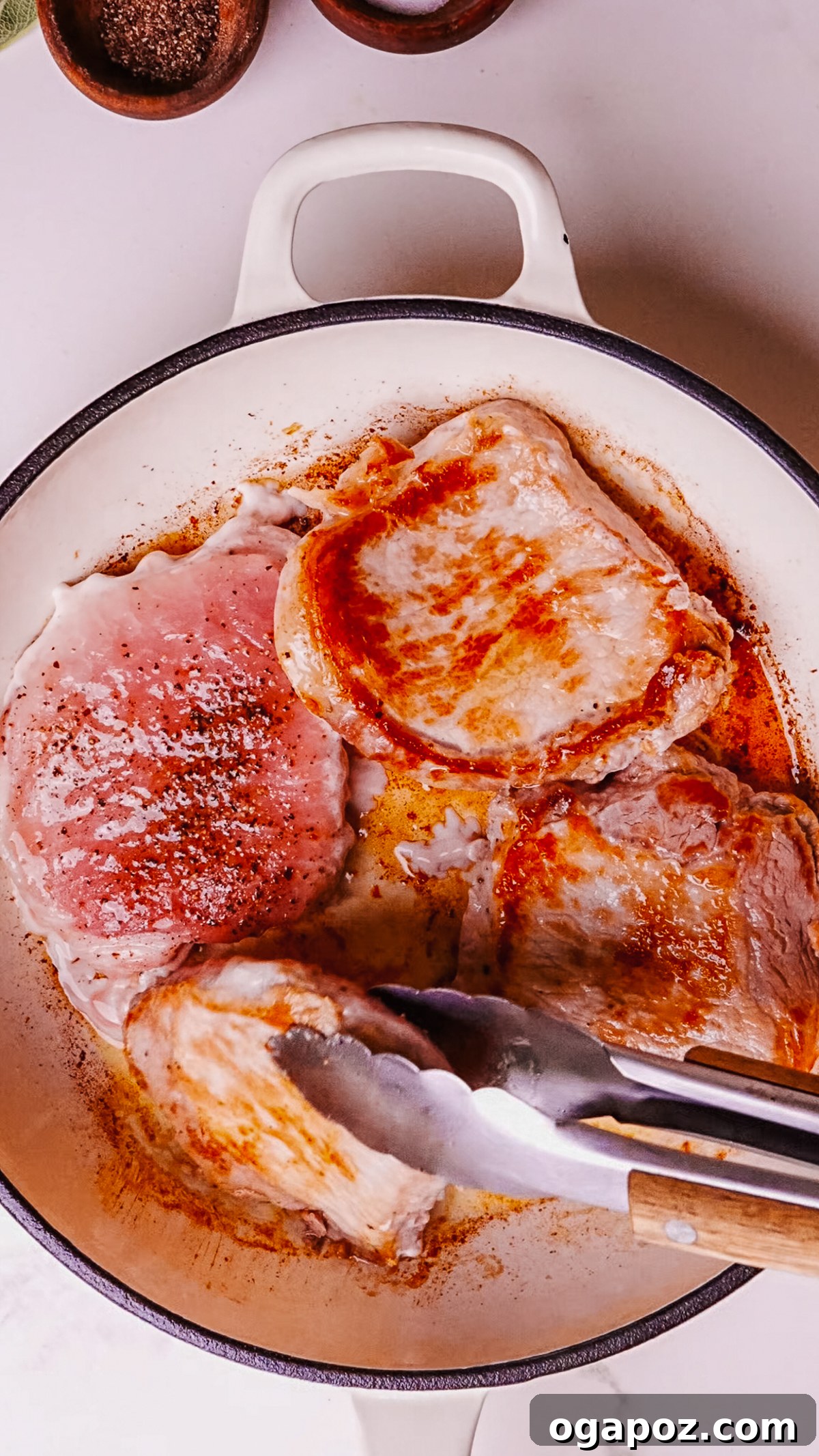 Apple Glazed Pork Chops with a Rich Pan Sauce 5 Steps of making Pork Chops with Apples Recipe.