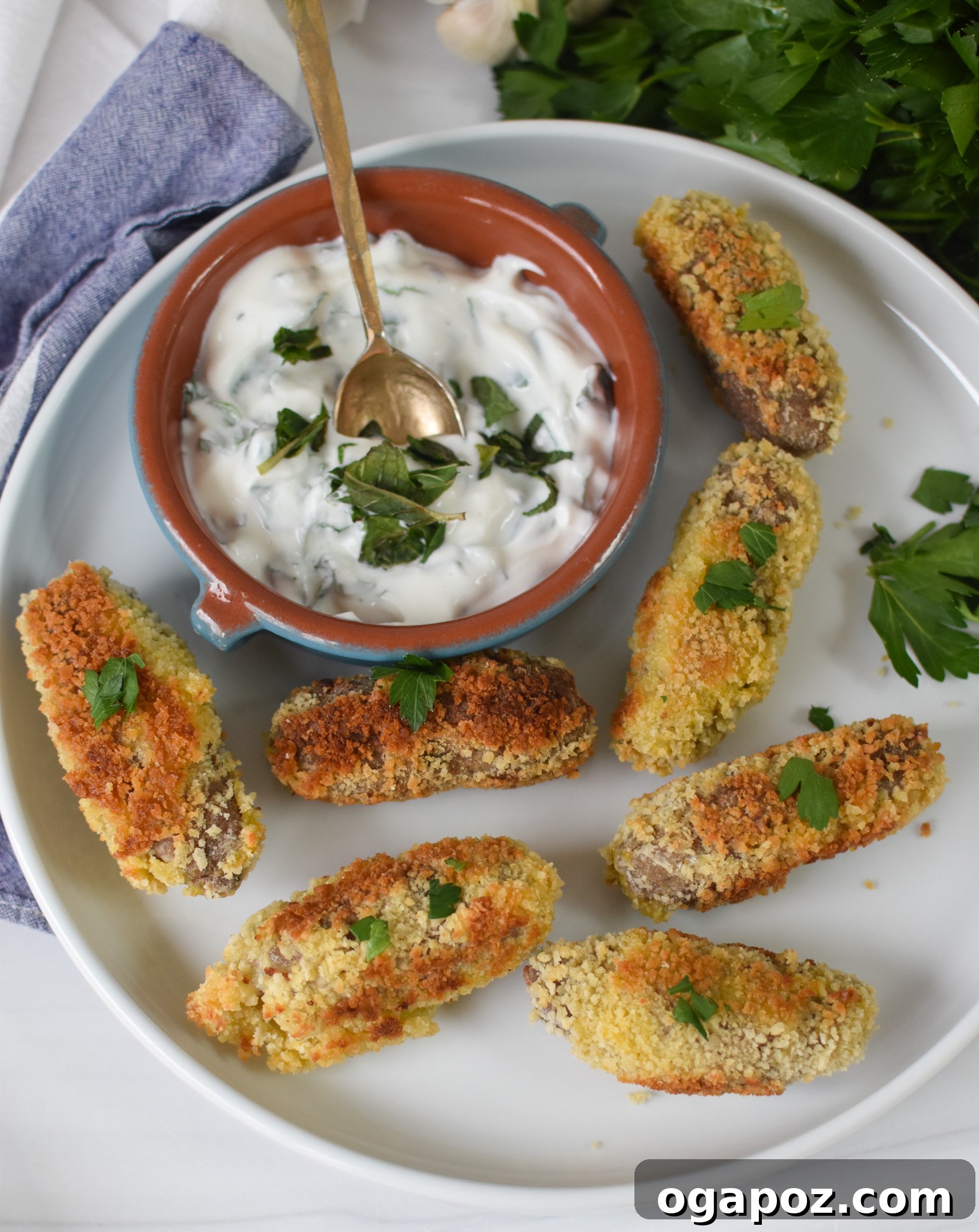 Crispy Lamb Bites 4 Close-up of Lamb Croquettes garnished with fresh mint on a white plate.