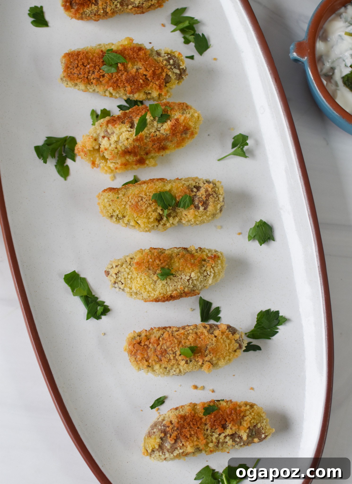 Crispy Lamb Bites 5 A serving of Lamb Croquettes garnished with fresh parsley.