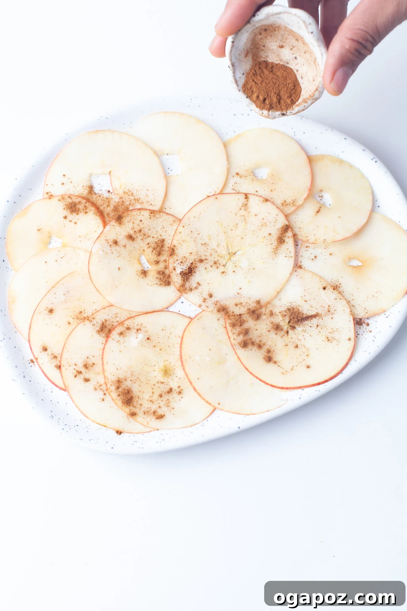 Simple Air Fryer Apple Crisps 7 Air fryer basket meticulously filled with seasoned apple slices, arranged in a single layer and ready for the air frying process.