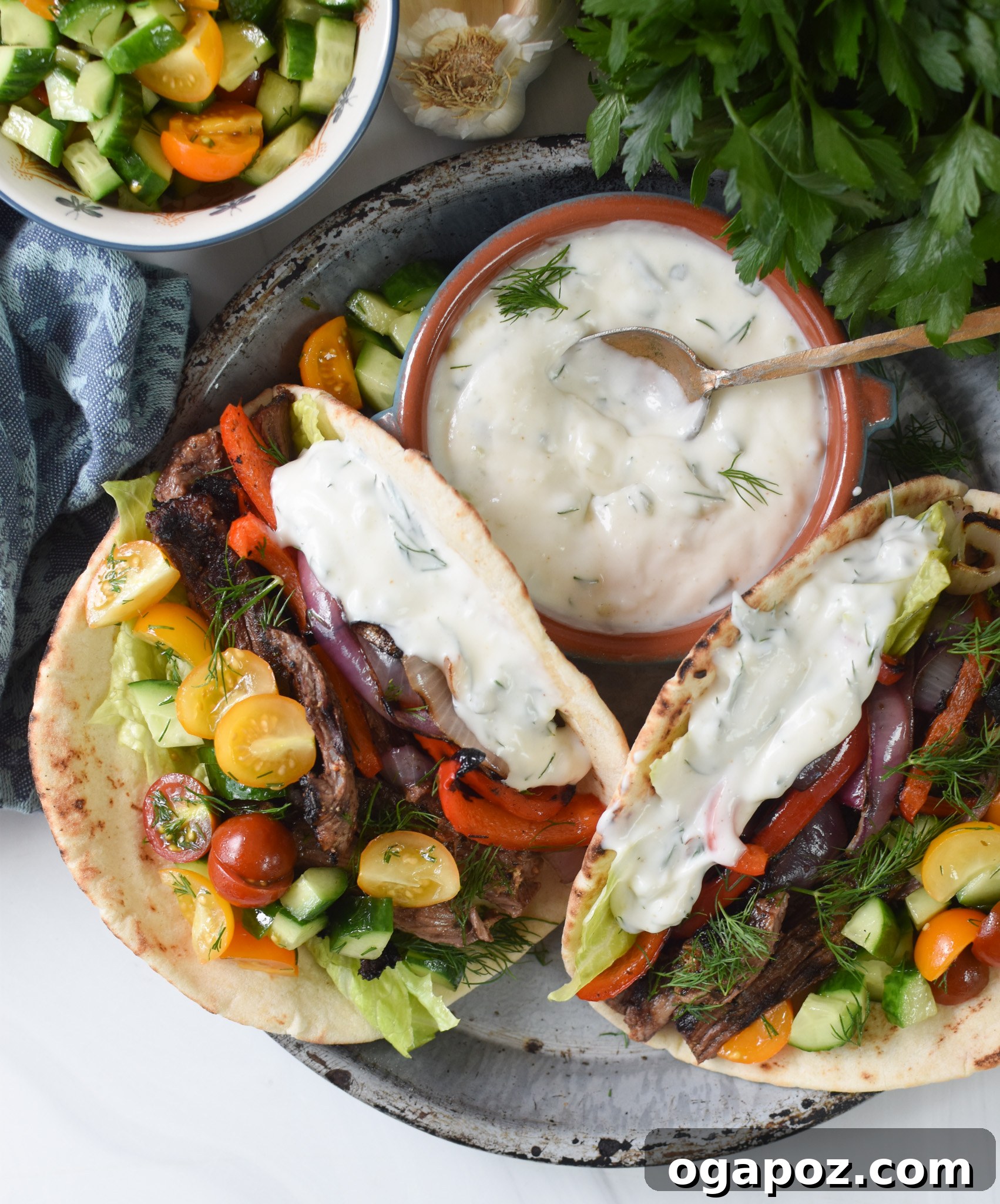 Quick Beef Gyro Wraps 8 Easy Beef Gyros with creamy tzatziki sauce ready to be served